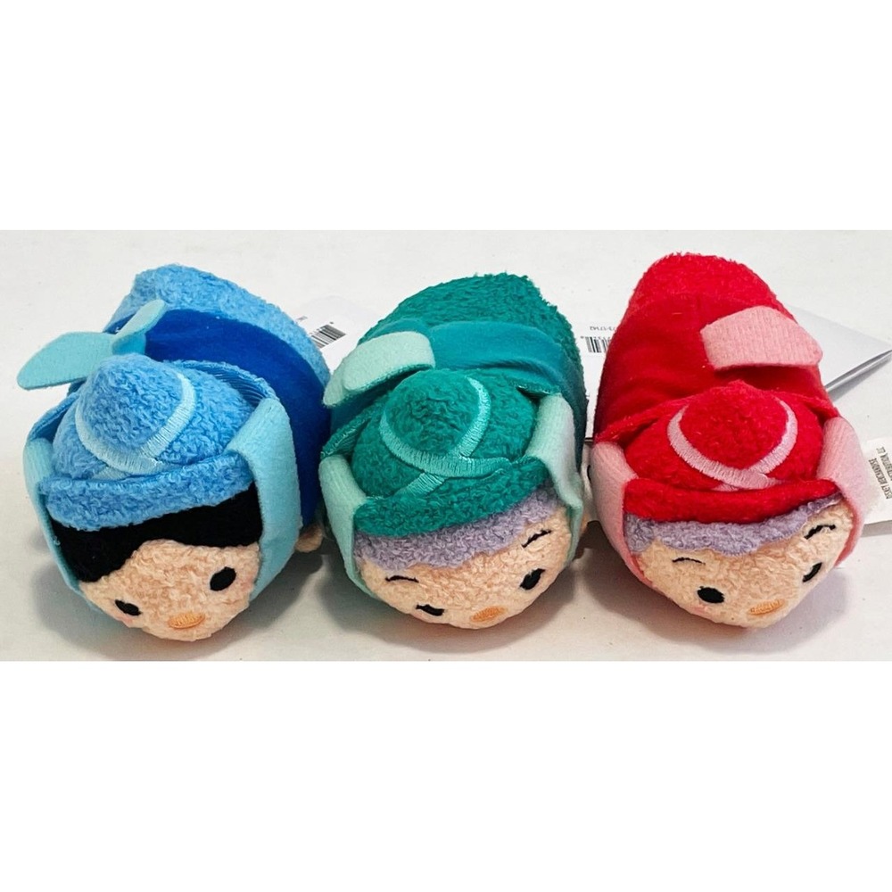 Disney Sleeping Beauty Tsum Tsum Plush Set 3 Fairies Mini 3.5" Stylized NWT